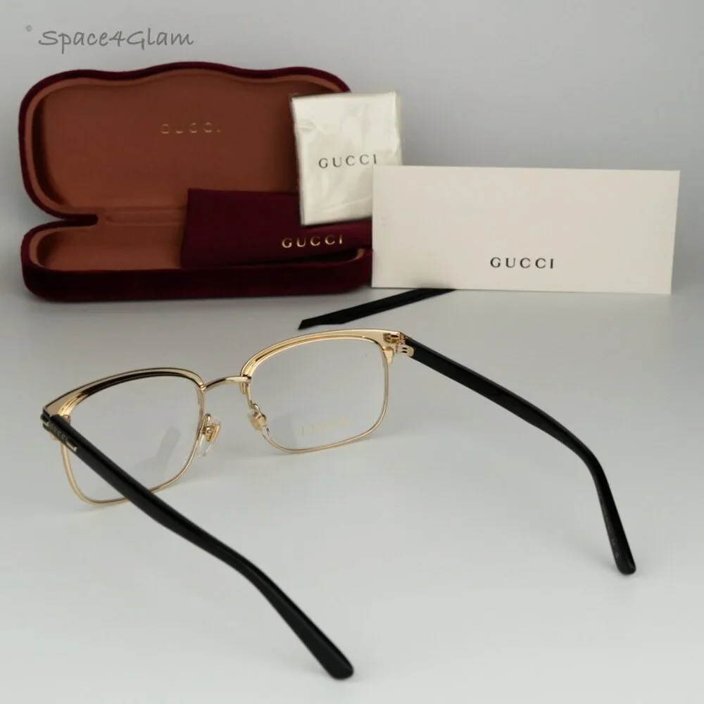 BRAND NEW Gucci GG1448O 001 Gold Black Demo Rectangle Unisex Eyeglasses